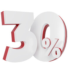 3d render number 30 percent red and white color. discount concept on indonesian independence day