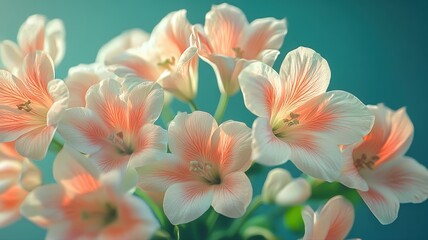 Fototapeta premium Peach Lily Elegance: Soft Petals in a Tranquil Blue Haze lily flower peach white floral blossom soft