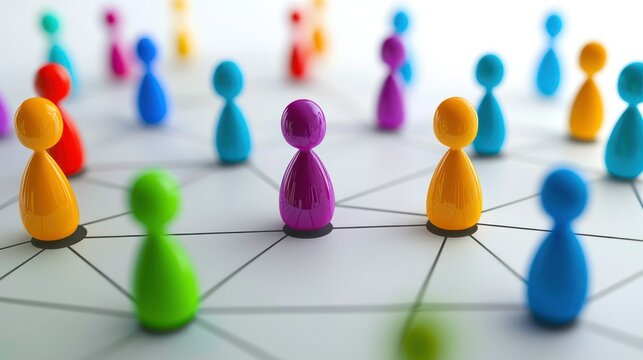 A colorful wireframe of interconnected business icons