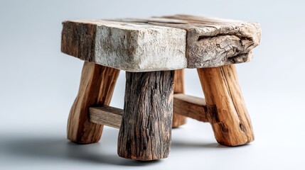 a small wooden table on a white isolated background, minimalist and rustic look