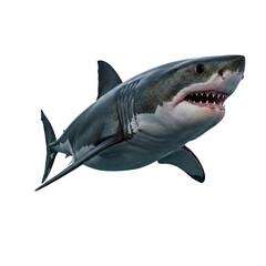 Fototapeta premium Great White Shark underwater predator powerful jaws dark ocean backdrop detailed 3D render intense