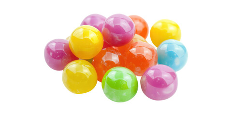 Fototapeta premium Colorful Assorted Gumballs. Sweetness And Fun In Vibrant Candy Display Isolated On Transparent Background