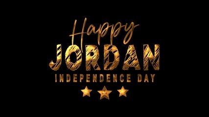 Happy Jordan Independence Day text animation in gold. Perfect for festive social media posts and cultural events promotion.