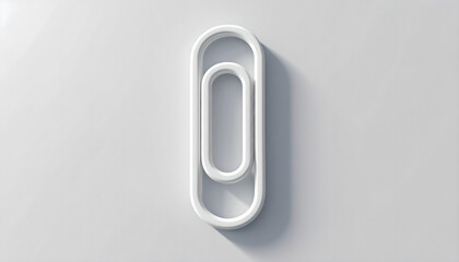 White Paperclip 3D Render: Minimalist Office Supply Icon on Gray Background