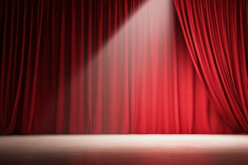 Red stage curtain with spotlight