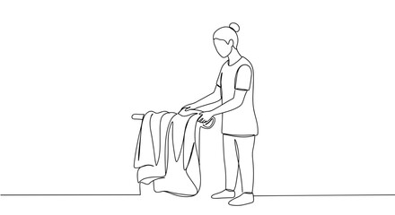 Obraz premium Person folding towels in a minimalist line art style 