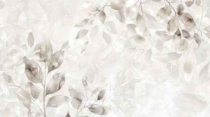 Fototapeta premium Elegant neutral leaf pattern background with soft beige watercolor effect