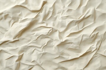 Obraz premium Cream-colored fabric, intensely wrinkled texture, close-up view.