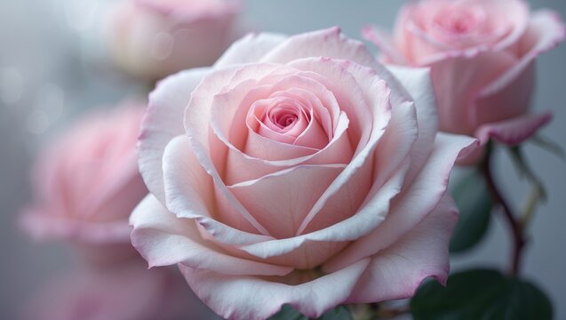 White and pink rose on a blank background