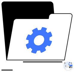 Black and white folder with a blue gear icon, symbolizing configuration, file organization, and system settings. Ideal for technology, storage, data, workflow, organization security and simple
