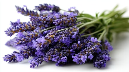 a fresh bunch of lavender on a white isolated background, aromatic and relaxing look