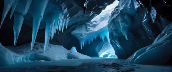 Fleecedeken met foto Frozen ice caves glowing with natural blue light beneath Antarctic glaciers © RobinsonIcious