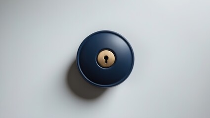 Square navy blue metal door knob and handle. Decorative black element for doorways, isolated on a white backdrop. Series of furniture.