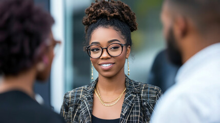 An entrepreneur confidently demonstrates a new product to a group of interested clients, showcasing features and benefits in a modern, professional environment.