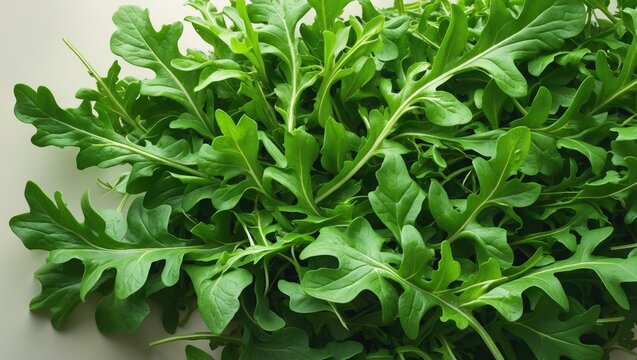 Top-down perspective on arugula, a plant valued for its leaves in salads and decoration.