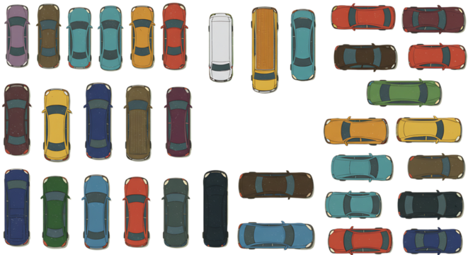 Colorful Cars Parked in a Lot: An Overhead View