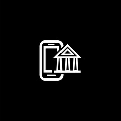  Phone with bank outline vector icon. Symbol,  illustration. icon isolated on black background. 