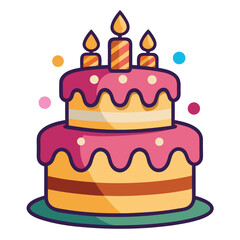 Colorful Birthday Cake with a Single Candle Illustration