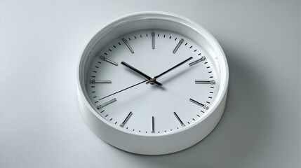 a simple white clock on a white isolated background, clean and minimalist design