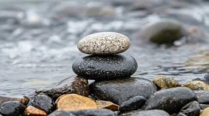 A stack of three rocks in the water.