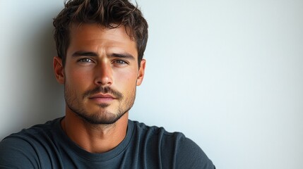 Fototapeta premium Portrait of a Handsome Man with Dark Hair and Green Eyes