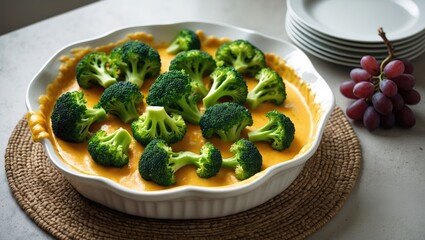 Cheddar cheese sauce over a serving of broccoli