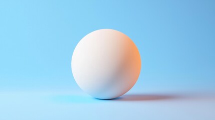 Fototapeta premium A white sphere with a gradient of orange and blue sits on a blue surface.