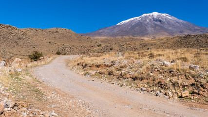High mountain country road to Mountain Big Ararat, Turkey