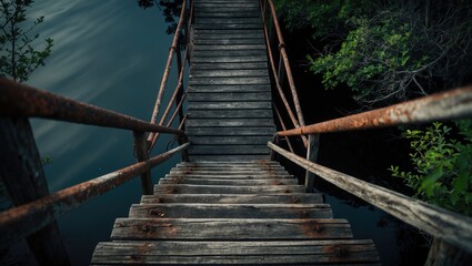 Obraz premium The frame showcasing the texture and structure of the ladder's wooden steps