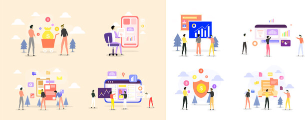 business people work set bundle vector