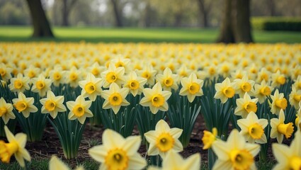 Yellow daffodil field scene © AbstractAI