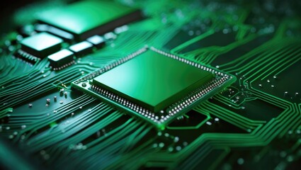 A detailed representation of a compact microchip circuit board.