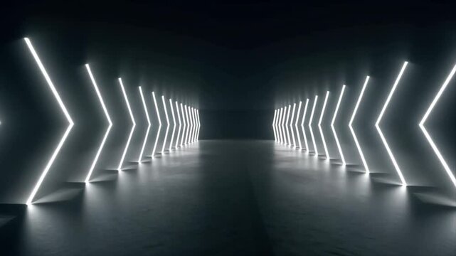 Abstract Neon Arrows Corridor: Futuristic Glowing Lights Path