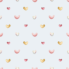 Cute hearts. Watercolor minimalistic simple seamless pattern on blue background for kids baby nursery textile fabric