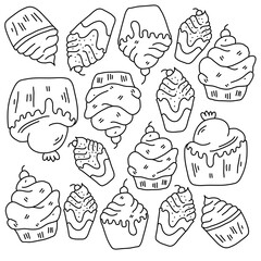 cupcake doodle line art bundle set