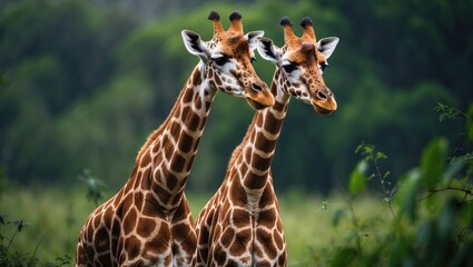 Obraz premium Two giraffes together in a natural setting