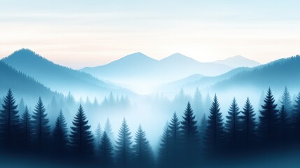 Obraz premium Misty blue mountain forest landscape