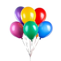 Balloons on strings on a white background isolated on white background