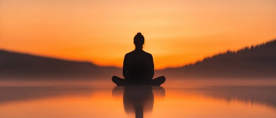Person meditating at sunrise