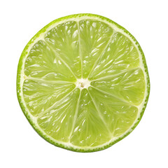 Fresh Lime Slice on Transparent Background. Close-up of a juicy lime slice showing vibrant green pulp and texture, perfect for food, drink, or summer design themes