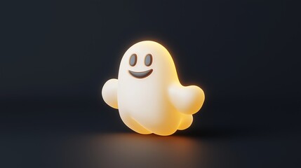 3d cartoon ghost icon. 3d cute icon of a ghost for Halloween, isolated on a black background. Halloween ghost 3d illustration. Glowing neon ghost.