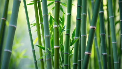 Fototapeta premium Bamboo Forest Scene with Bamboo Design and Space for Your Text on a Blurred Background