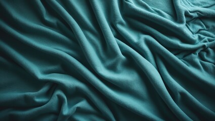 Fototapeta premium Bird's Eye View of a Creased Blue Blanket After Rest on the Bed