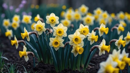 Obraz premium A bed of blooming yellow daffodils in full flower