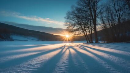 A frozen lake under the sun showcasing light and shadow effects
