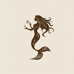 Silhouette of a mermaid holding stars, elegant design for print or web