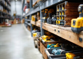 Obraz premium Industrial store featuring a warehouse aisle for building materials