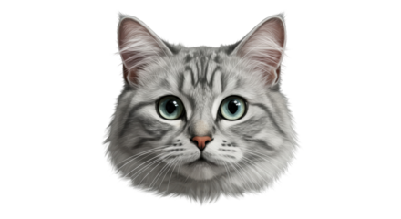 Isolated Gray Tabby Cat Portrait Illustration