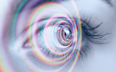 Hypnosis Spiral in eye with vertigo -  Image of abstract spiral eye 