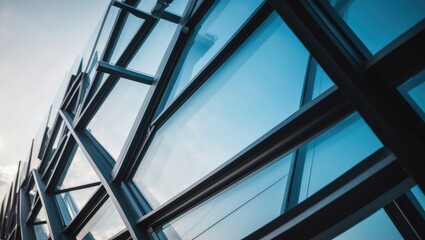 Blue glass window panels in abstract black and white style